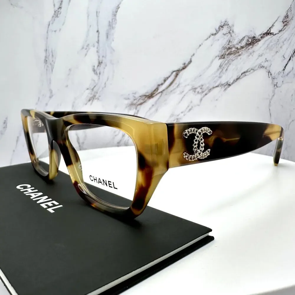 New CHANEL Eyeglasses Brown Gold Chain CC Rectangle 52mm Rx-able - Picture 3 of 16